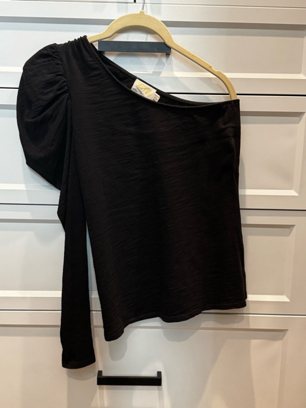 Nation LTD Black One-Shoulder Puff Sleeve Top
